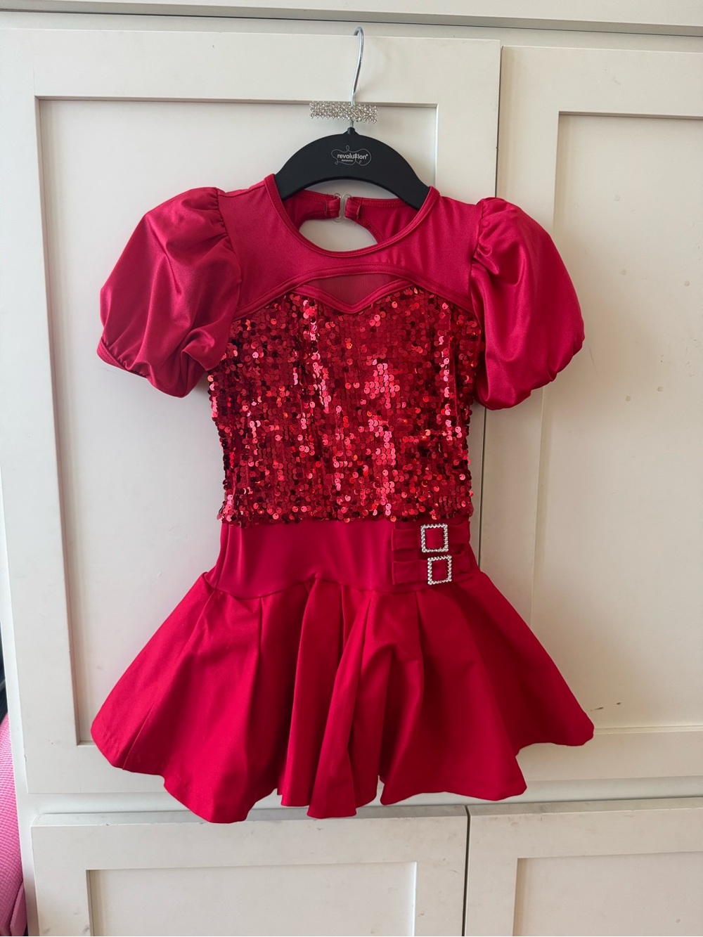 Weissman Red Sequin Puff-Sleeve Dance Costume